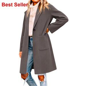 Polyester Pea Coat Notched Lapel Single Breasted Long Trench Coat